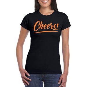 Bellatio Decorations Verkleed T-shirt voor dames - cheers - zwart - oranje glitter - carnaval XL