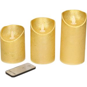 Set van 3x gouden LED stompkaarsen met afstandsbediening - Woondecoratie - LED kaarsen - Elektrische kaarsen
