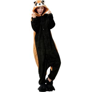 Wasbeer Rode Panda Onesie Pak Kostuum Outfit Huispak Jumpsuit Verkleedpak - Verkleedkleding - Halloween & Carnaval - SnugSquad - Kinderen & Volwassenen - Unisex - Maat XS voor Lichaamslengte (138 - 145 cm)