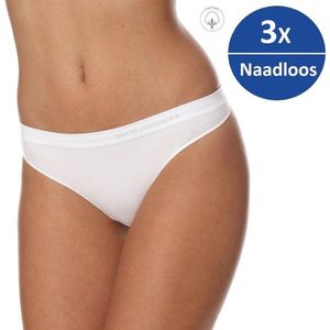 Brubeck Dames Ondergoed String - Naadloos Elastisch Katoen 3-Pack - Wit - S