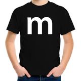 Letter M verkleed/ carnaval t-shirt zwart voor kinderen - M en M carnavalskleding / feest shirt kleding / kostuum 158/164