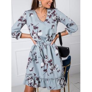 jurk - met riem - jurk met riem - dames jurk - mode - maat M - maat 38 - grijs - bloemenpatroon