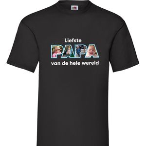 Vaderdag T-shirt Papa Opa met jouw foto's zwart maat S Papa