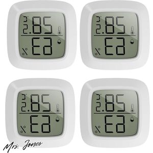 Mrs. Jones 4 stuks mini-thermometers voor binnen-thermometer-hygrometer binnen-kamerthermometer met 10 seconden Fast Refresh Mini LCD thuisthermometer voor kinderkamer werkkamer slaapkamer broeikas. .