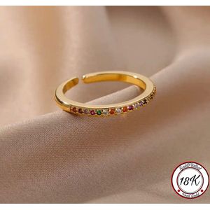 Soraro Rainbow Zirkonia Ring | Regenboog | Goud | 18K Goldplated | Zirkonia Stenen | Vrouwen Sieraden | Dames Ringen| Vrouwen Ringen