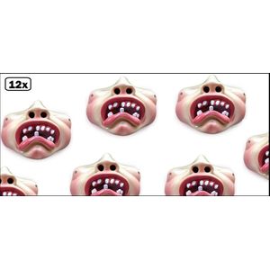 12x Halfmasker bolle wangen met tandjes treurig - Carnaval thema feest optocht fun party festival