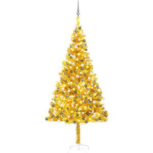 vidaXL - Kunstkerstboom - met - verlichting - en - kerstballen - 210 - cm - PET - goud