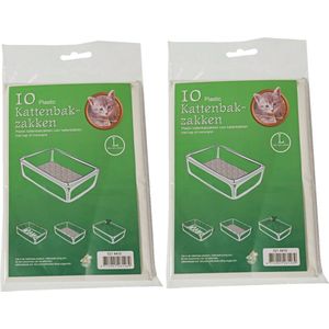 20x stuks plastic kattenbak afvalzakken wit 50 x 20 x 37 cm - Kattenbakzakken