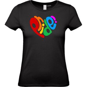 Dames T-shirt Pride Hart | Gay pride shirt kleding | Regenboog kleuren | LGBTQ | Zwart dames | maat M