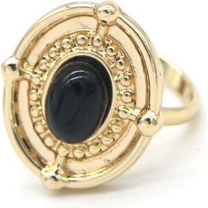 Ring met Zwarte Steen - Metaal - One Size - Goudkleurig