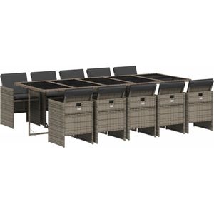 vidaXL 11-delige Tuinset - Grijs - Inclusief Kussens Tuinset - Buitenmeubel - Lounge Set - Eetkamerset - Patio Set