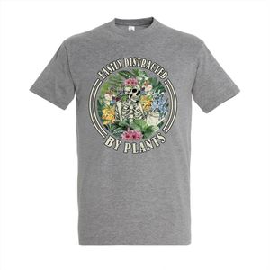 T-shirt Easily distracted by plants - Grey Melange T-shirt - Maat S - T-shirt met print - T-shirt heren - T-shirt dames