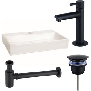 FugaFlow Eccelente Arredo fonteinset - 38x7x24cm - 1 kraangat - keramiek - fonteinkraan zwart mat - glans wit -
