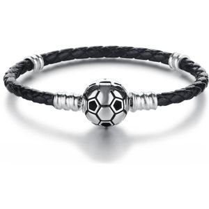 Tracelet | Zilveren Armbanden | Bedelarmband zwart leer | Voetbal | 925 Sterling Zilver | Met 925 Zilver Certificaat | In Leuke cadeauverpakking