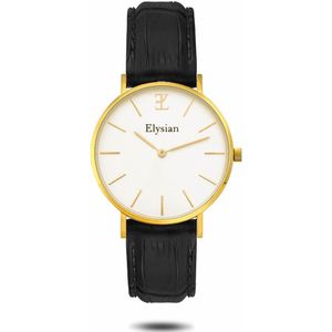 Elysian - Horloge Dames - Gouden - Zwart Croco Leer - Waterdicht - 36mm - Cadeau Voor Vrouw
