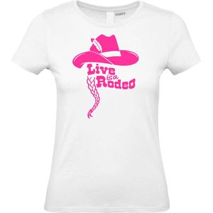 Dames t-shirt Live Is A Rodeo | Carnavalskleding heren dames | Carnaval Kostuum | Foute Party | Wit Dames | maat XL