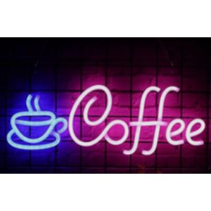 Groenovatie LED Neon Wandlamp ""Coffee"" - Op USB - 42x22x2cm - Blauw/Roze