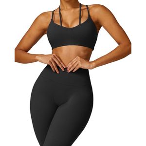 June Spring - Sport Top - BH - Maat XL/Extra Large - Kleur: Zwart - SUMMER COLLECTION - Vocht afvoerend - Flexibel - Comfortabel - Duurzame Kwaliteit - Sporttop voor vrouwen - Met ondersteuning
