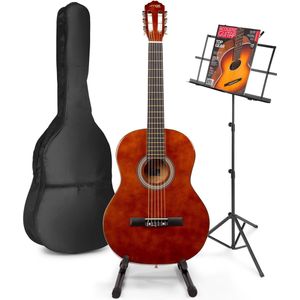 Akoestische gitaar voor beginners - MAX SoloArt klassieke gitaar / Spaanse gitaar met o.a. 39'' gitaar, gitaar standaard, muziekstandaard, gitaartas, gitaar stemapparaat en extra accessoires - Bruin (hout)