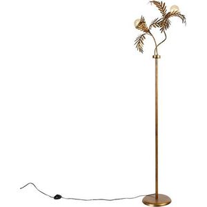 QAZQA botanica - Landelijke Vloerlamp | Staande Lamp - 2 lichts - H 187 cm - Goud/messing - Woonkamer | Slaapkamer | Keuken
