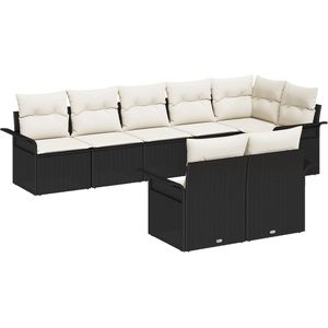vidaXL - 8-delige - Tuin - Sofa - Set - met - Kussens - Zwart - Poly - Rattan
