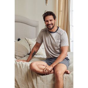 Italian Fashion | Abel | korte pyjama voor heren | shortama met korte mouwen | 100% jersey katoen | licht grijs M