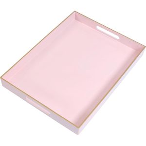Dienblad met handgrepen, dienblad voor ontbijt, plastic dienblad rechthoekig thee koffie voor keuken, herbruikbaar (roze)