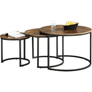 In And OutdoorMatch Salontafel Dejuan - Set van 3 - Zwart en Houtkleurig - Spaanplaat en Staal - Modern design