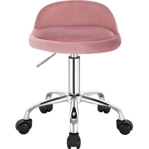 Hydraulische Zadel Kruk - Velvet Roze - Zadelkruk op wielen - Ergonomisch - In hoogte verstelbaar - Kapper - Schoonheidssalon - Tattoo - Kantoor