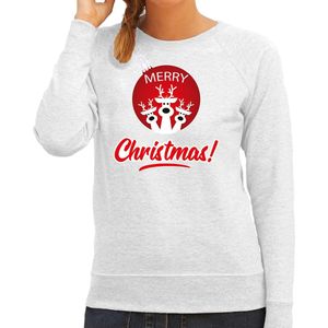 Rendier Kerstbal sweater / kersttrui Merry Christmas grijs voor dames - Kerstkleding / Christmas outfit S