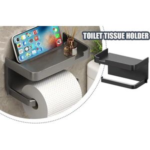 Zelfklevend Toiletrolhouder met Plankje - - WC Rolhouder Zwart - Badkamer Accessoires - WC Papier Houder – ABS Toiletpapier Houder - Zonder Boren - Toiletrolhouders