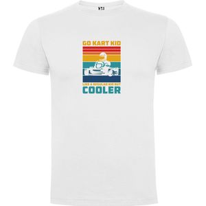 Wit T-Shirt met Kleurrijke print “ Go Kart Kid is Cooler – Karten – Racen “ Print Full Color Maat 3XL
