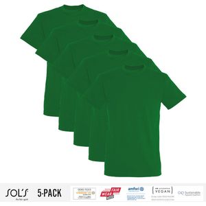 5 Pack Sol's Jongens/Meisjes T-Shirt 100% biologisch katoen Ronde hals Kelly Groen Maat 96/104 (3/4 Jaar)