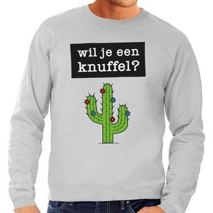 Wil je een Knuffel tekst sweater grijs heren - heren trui Wil je een Knuffel? XL