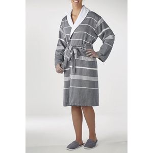 Hamam Badjas Leyla Badstof Black - M - hotelkwaliteit - dames/heren/unisex - sjaalkraag - luxe badjas - sauna badjas - badjas met badstof - ochtendjas - duster - reisbadjas - badmantel - M - zomer badjas - sauna badjas met capuchon