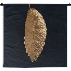 Wandkleed Golden leaves vierkant - Hangend gouden blad op een zwarte achtergrond Wandkleed katoen 90x90 cm - Wandtapijt met foto