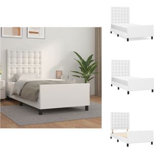 vidaXL Bedframe Verstelbaar - Kunstleer - Wit - 193x93x118/128cm - Multiplex Lattenbodem - Inclusief Hoofdeinde - Bed