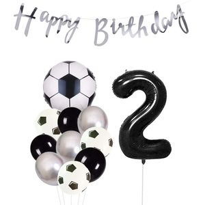 Cijfer Ballon 2 | Snoes Champions Voetbal Plus - Ballonnen Pakket | Zilver en Zwart