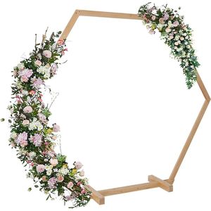 Huwelijksboog - Houten Huwelijksceremonie Boog - Hout - Zeshoekig - Achtergrond - Tuin - Prieel - Slinger - Bruiloft - Standaard - 245 x 210 cm