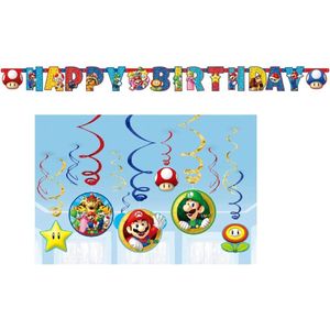 Amscan – Super Mario – Versierpakket – Letterslinger – Plafond decoratie – Versiering - Kinderfeest.