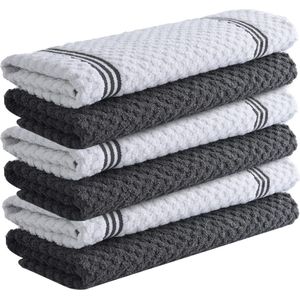 Premium keukenhanddoeken 100% katoen 35 x 65 cm - pak van 6 - absorberende theedoeken - 425 g/m² - badstof keukenvaatdoeken - grijze vaatdoek - huishoudelijke reiniging