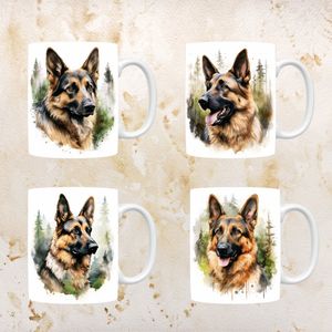 Duitse Herder mokken set van 4, servies voor hondenliefhebbers, hond, thee mok, beker, koffietas, koffie, cadeau, moeder, oma, pasen decoratie, kerst, verjaardag