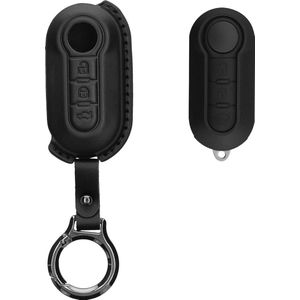 kwmobile leren autosleutel hoesje geschikt voor Fiat Lancia 3-knops inklapbare autosleutel - Als sleutelhanger met sleutelring - Echt leer in zwart