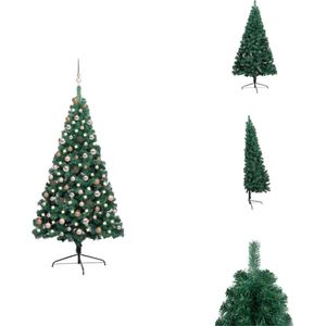 vidaXL Kunstsierboom Halfrond 180 cm PVC - Met LED-verlichting - Incl - Kerstballen en Piek - Decoratieve kerstboom