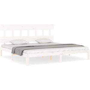 vidaXL - Bedframe - met - hoofdbord - massief - hout - wit - Super - King - Size