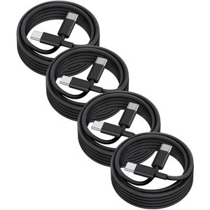 USB C naar USB C kabel - 2 Meter Oplaadkabel 4x - Geschikt voor o.a. iPhone 15 en 16 / Samsung - USB-C Oplader Kabel - Zwart