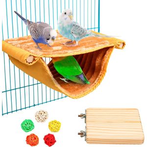 Vogel hangmat stapelbed, vogelnest grotten slaapplaatsen vogelkooi accessoires vogel speelgoed incl. vogelzitplank en 5 rotan bal voor parkieten valkparkieten valkparkieten vinken hamster racemuis