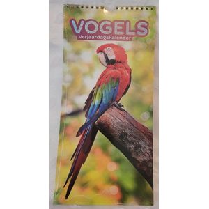 LIBOZA - Verjaardagskalender – Exotische vogels - Met Eco Pen - Zilver opdruk - Makkelijk beschrijfbaar – Ophangbaar - (Dieren)Liefde - cadeau - Verjaardag – Voor je moeder / Voor je vader – Cadeau – Sinterklaas - Kerstmis