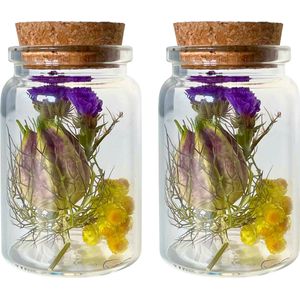 Droogbloemen in glas met kruk | Set van 2 glazen flesjes | Dried flowers | Gedroogde bloemen | Ø4,7 x 7,8 cm