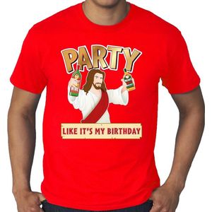 Grote maten foute kerst t-shirt rood - party Jezus - Party like its my birthday voor heren - kerstkleding / christmas outfit XXXXL